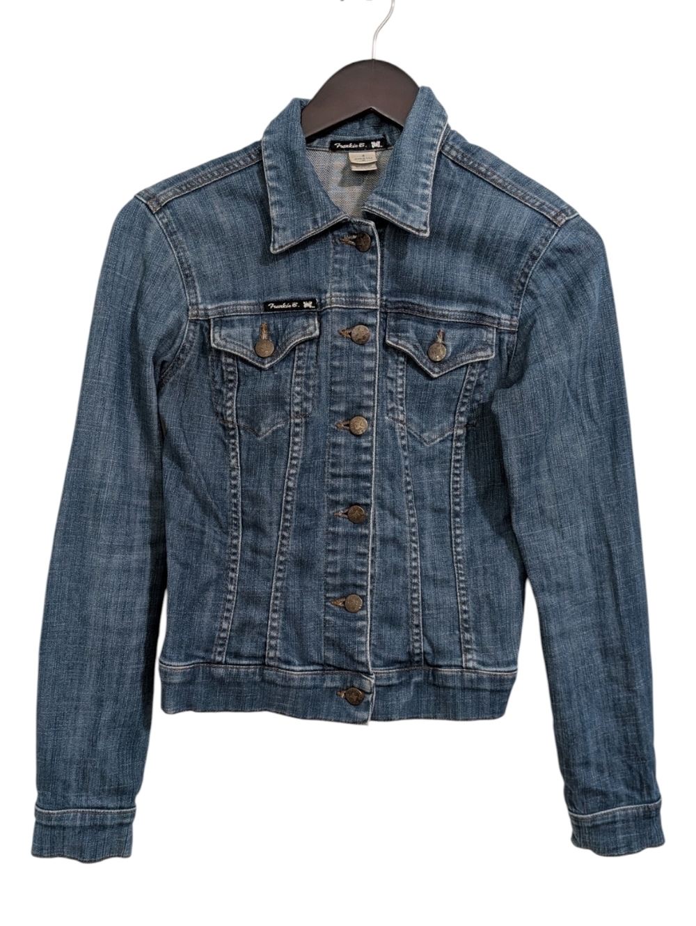 Frankie B. Denim Jacket Size 4 Made in USA Butterfly Hardware Y2K